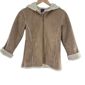 GAP Kids Girls Vintage Y2K Hooded Faux Suede Sherpa Jacket Cozy Winter L (10)
